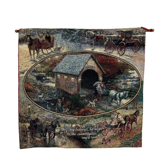 Thomas Kinkade Wall Hanging Tapestry Country Memories Song of Solomon Horses Rod - Picture 1 of 11